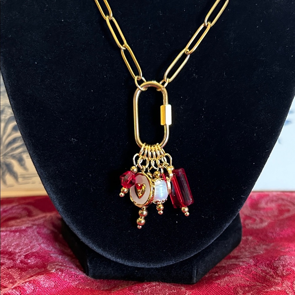 Chic Gold Necklace with Red Charms